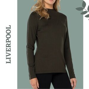 Liverpool NECK ROLLED HEM LONG SLEEVE SWEATER BLACK White Piping Sleeve Size XS